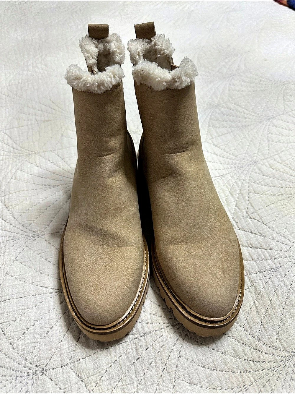 J.Crew Factory Lug-Sole Chelsea Boots in Natural Faux Shearling Chelsea Ankle